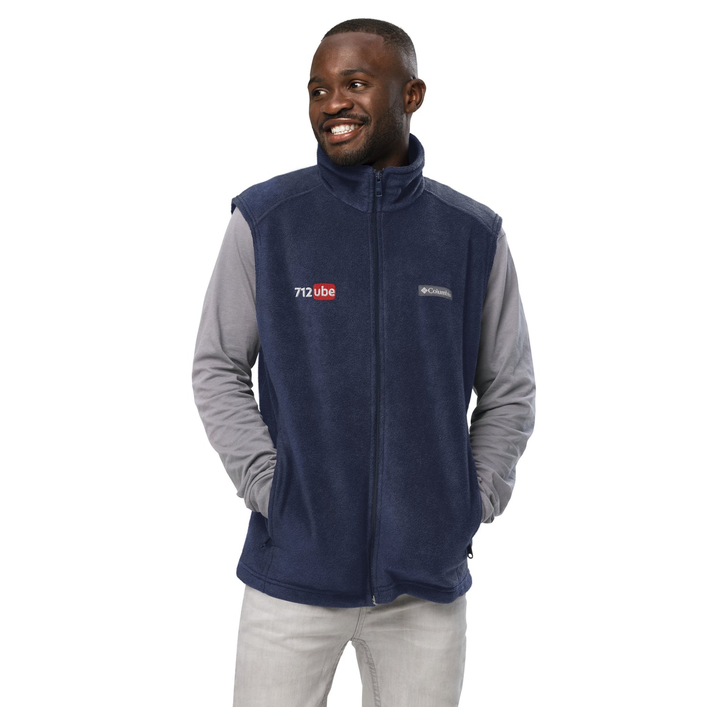 712ube x Columbia Men's Embroidered Fleece Vest (White Logo)